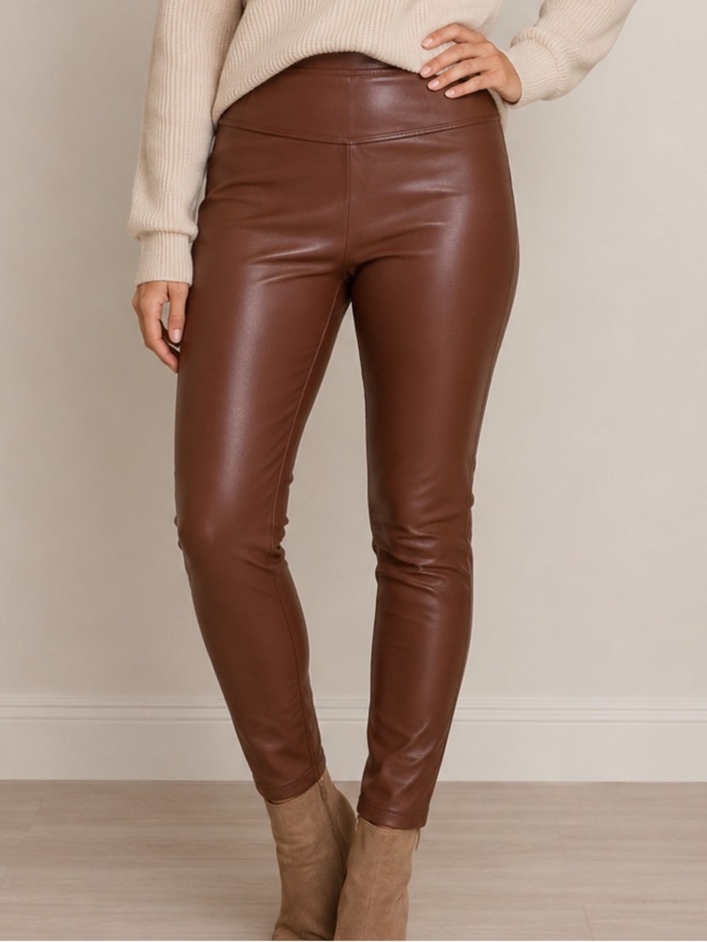 Dex Faux Leather High Rise Skinny Leggings Brown Pull On Pants Small